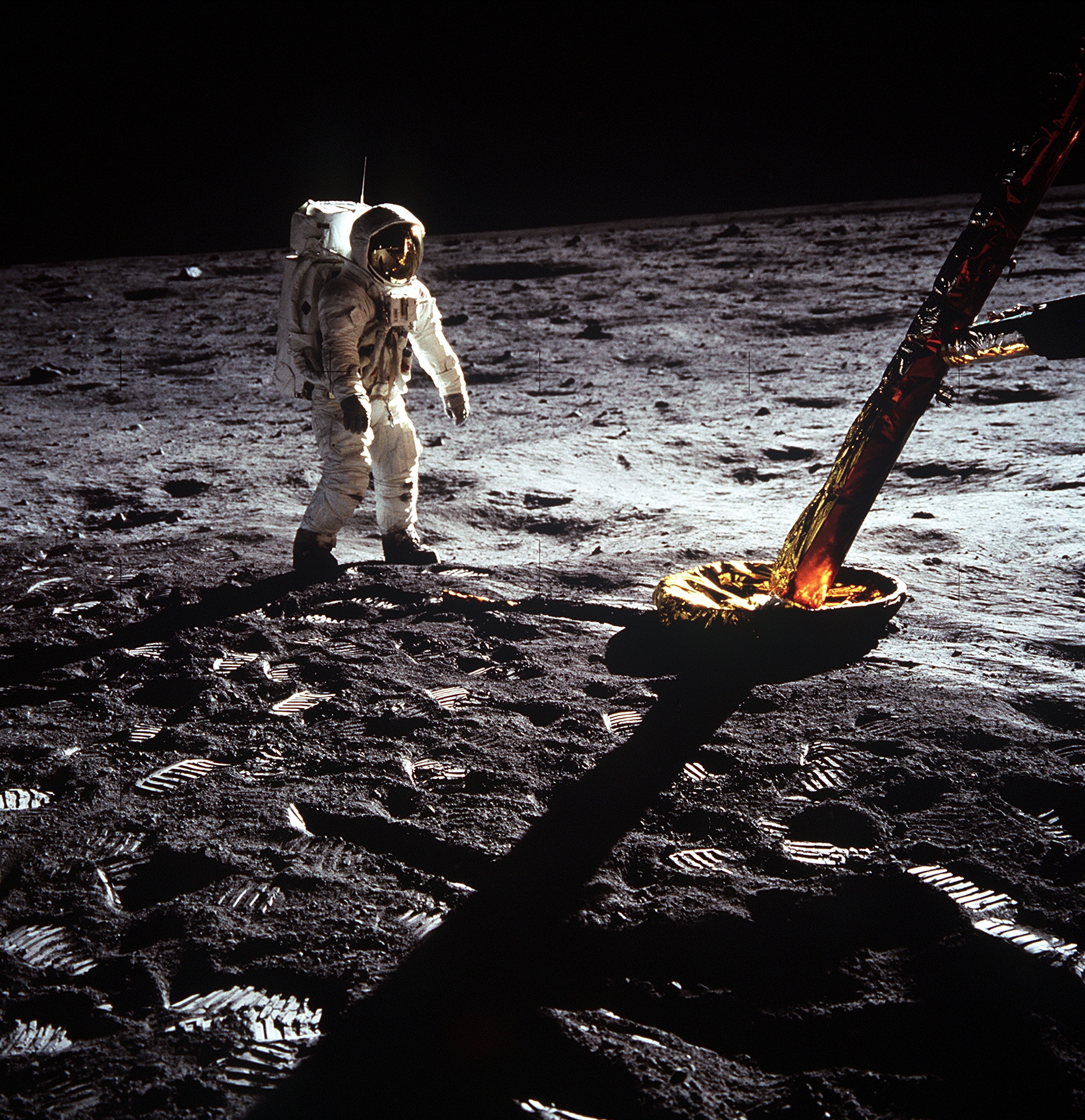 Apollo 11 commemorative plaque on the lunar surface